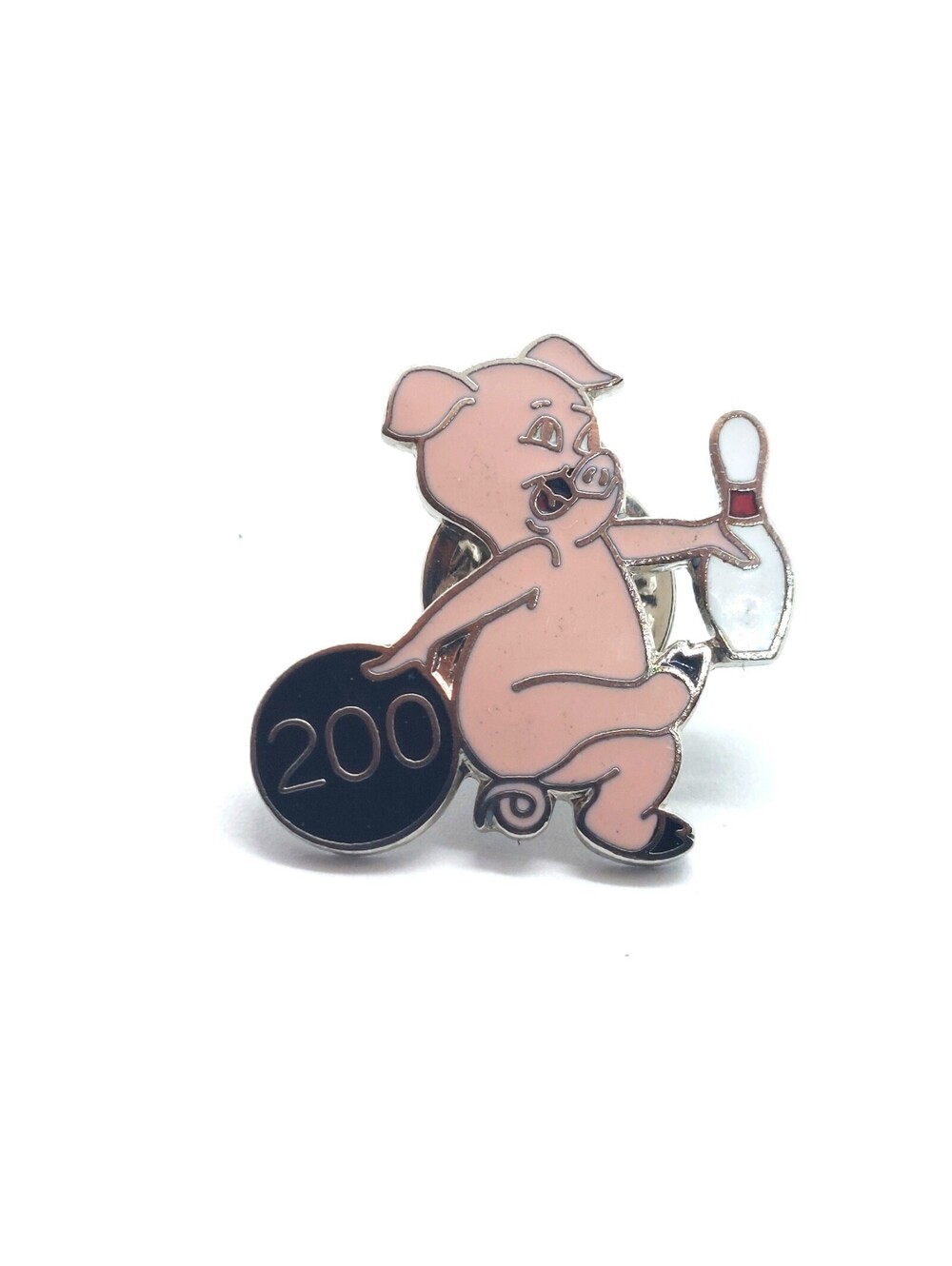 Pig Bowling 200 Pin Vintage Enamel Funny Animal Sports League Souvenir
